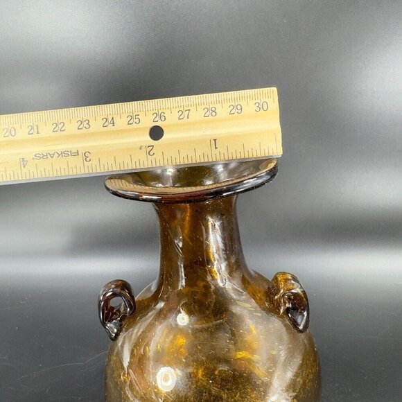 Vintage Egyptian Dark Amber Glass Vase Vessel Hand Blown With Handles Glass Vase - Picture 5 of 16